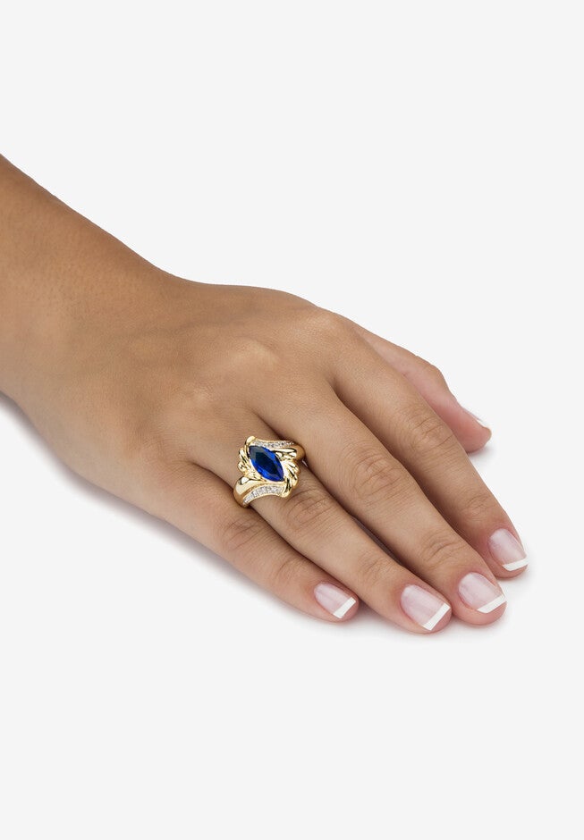 2.28 Cttw. Marquise-Cut Simulated Blue Sapphire And Cz Gold-Plated Ring, , alternate image number 2