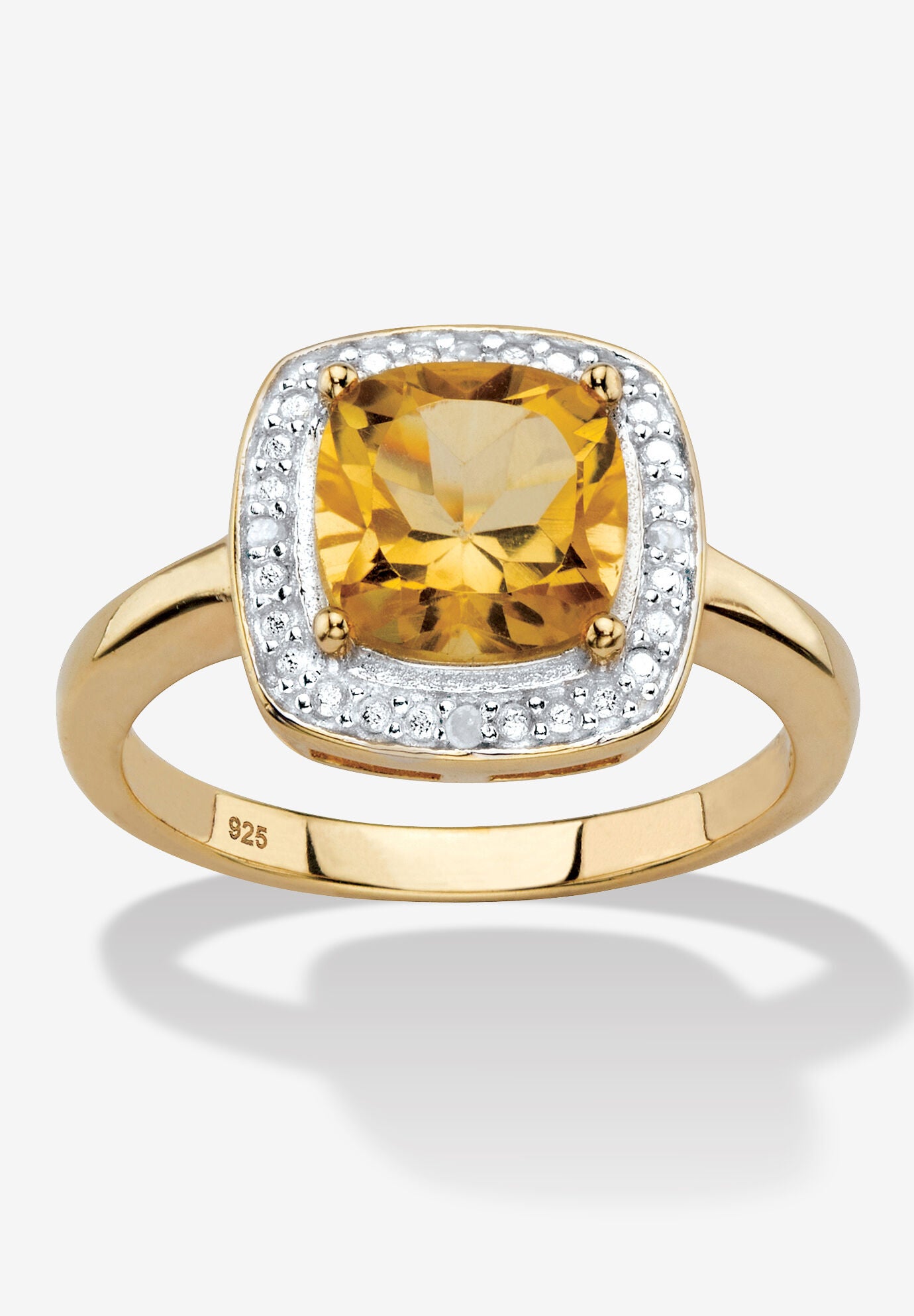 1.85 Tcw Genuine Citrine Diamond Accent 14K Gold-Plated Sterling Silver Halo Ring, YELLOW, hi-res image number 0