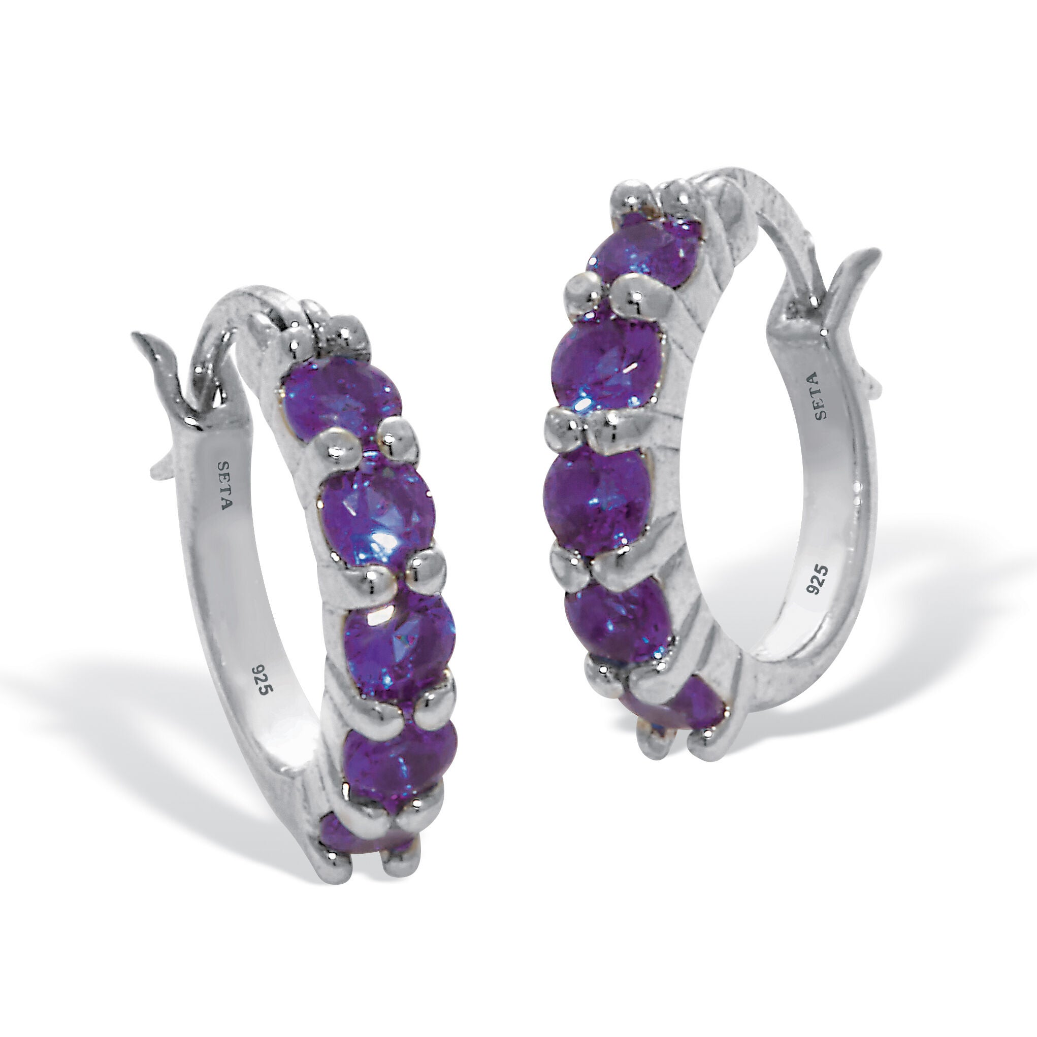 Birthstone Sterling Silver Huggie Hoop Earrings, FEBRUARY, hi-res image number 0