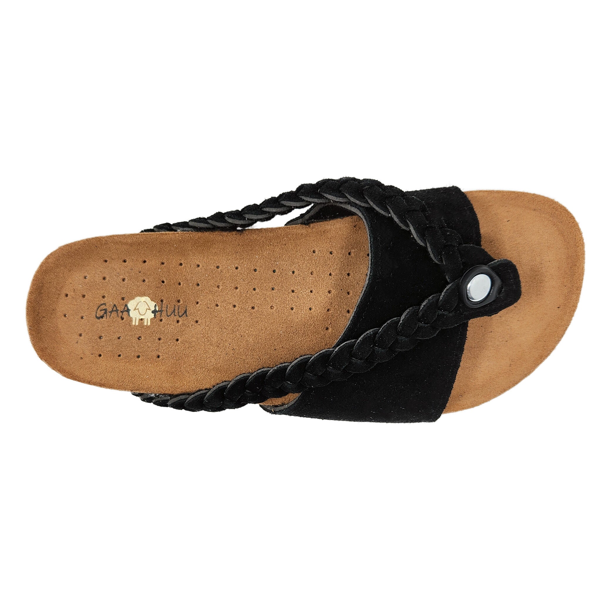 Leather Braided Thong Footbed Sandal, BLACK, alternate image number 2