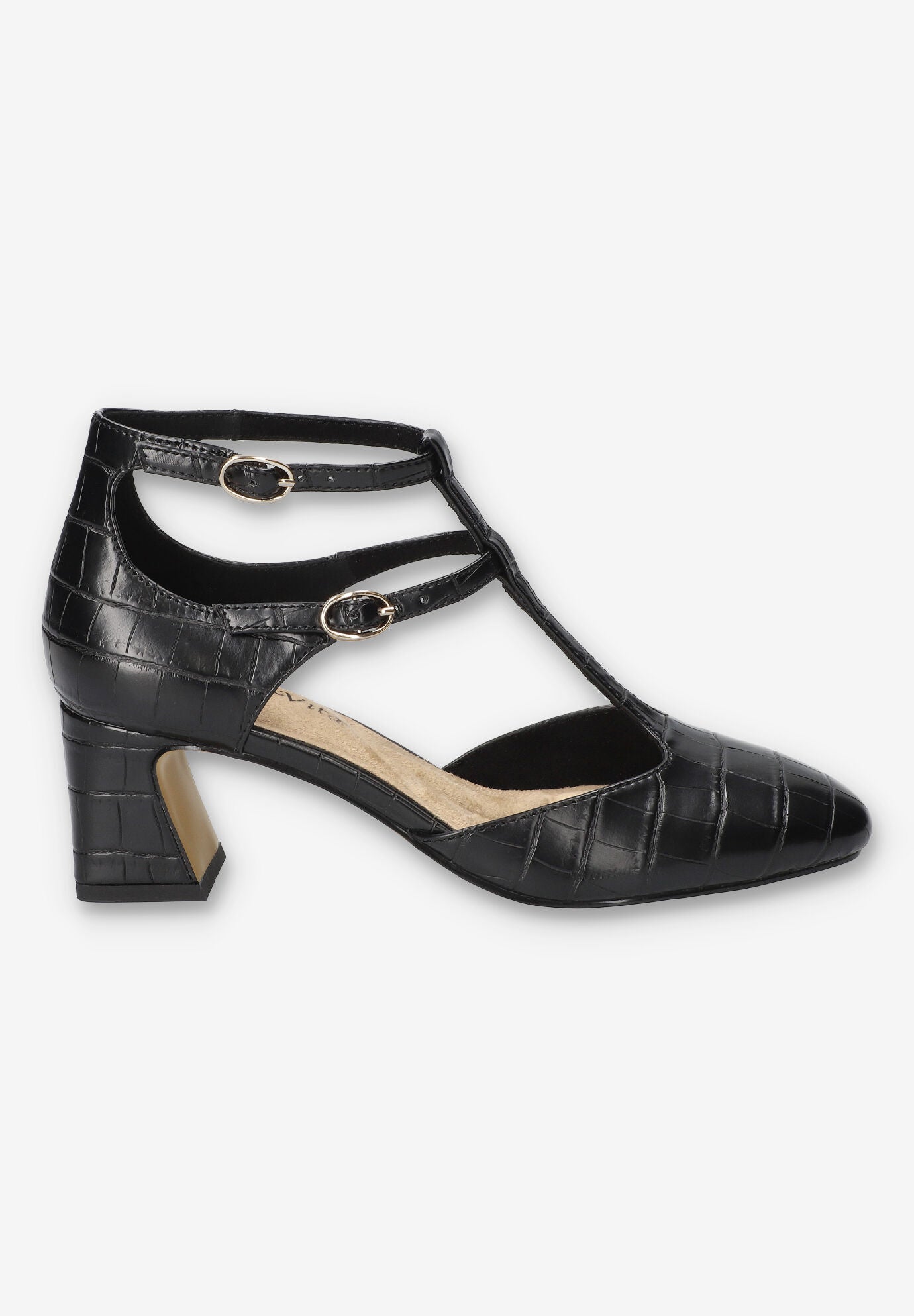 Harpswell Block Heel Pump, BLACK CROCO, alternate image number 2