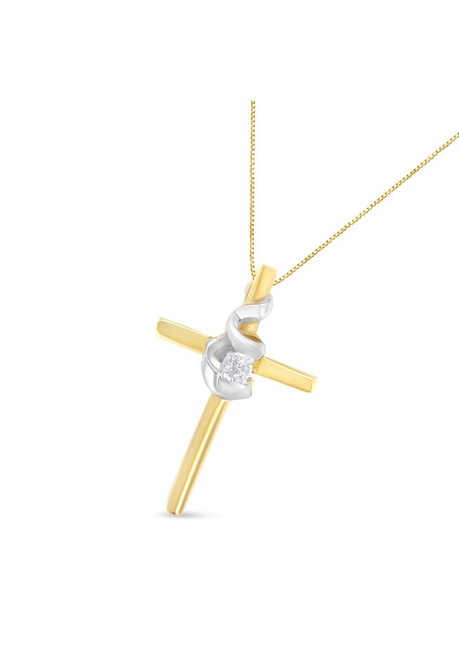 Yellow & White Gold Diamondaccented Spiral Cross Pendant Necklace, , alternate image number 2