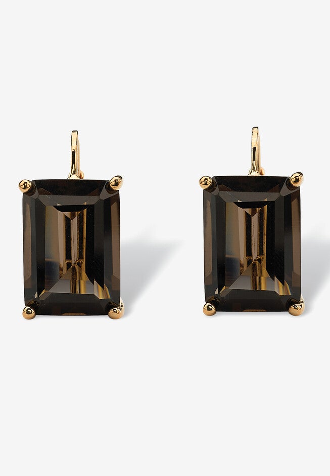 Gold-Plated Genuine Smoky Quartz Leverback Drop Earrings (14 1/2 Cttw), GOLD, hi-res image number null