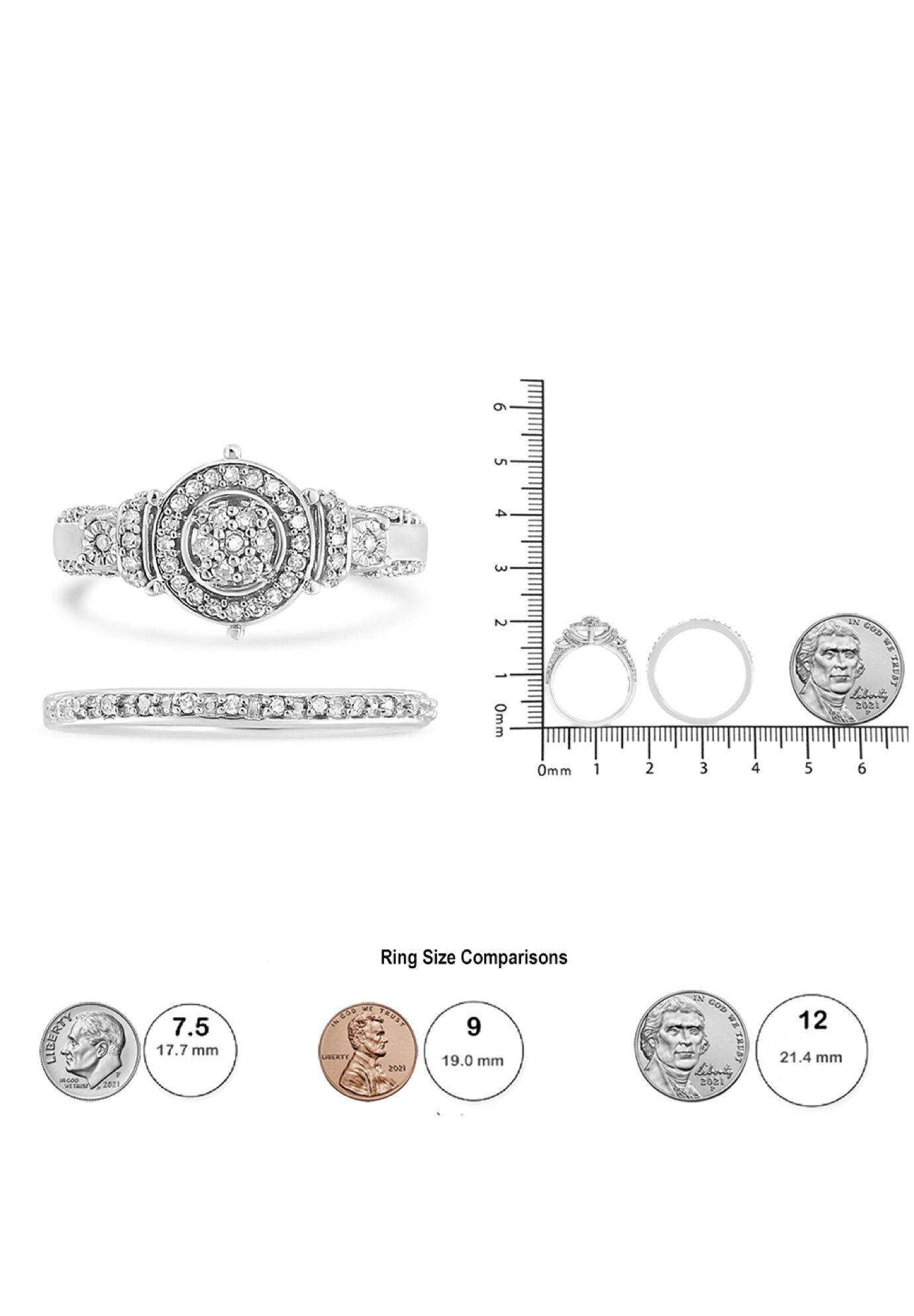 Silver 1/3 Cttw Diamond 7 Stone Cluster And Halo Engagement Set, , alternate image number 5