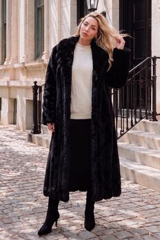 Plus Size Hooded Faux Fur Coat