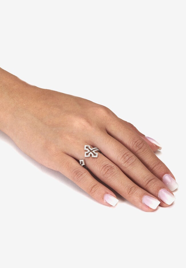 .35 Tcw Round Cubic Zirconia Sterling Silver Gothic Cross Ring, , alternate image number 2