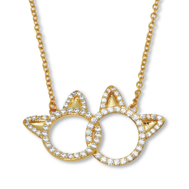 .95 TCW Round Cubic Zirconia 14k Yellow Gold-Plated Cat Necklace 18 to 20-inch, WHITE, hi-res image number null