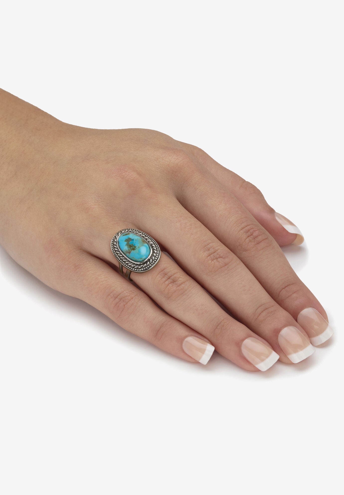 Genuine Blue Turquoise Sterling Silver Bohemian Style Cabochon Ring, , alternate image number 2