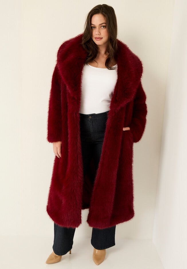 Shaggy Faux Fur Coat, MAROON BANNER, hi-res image number null
