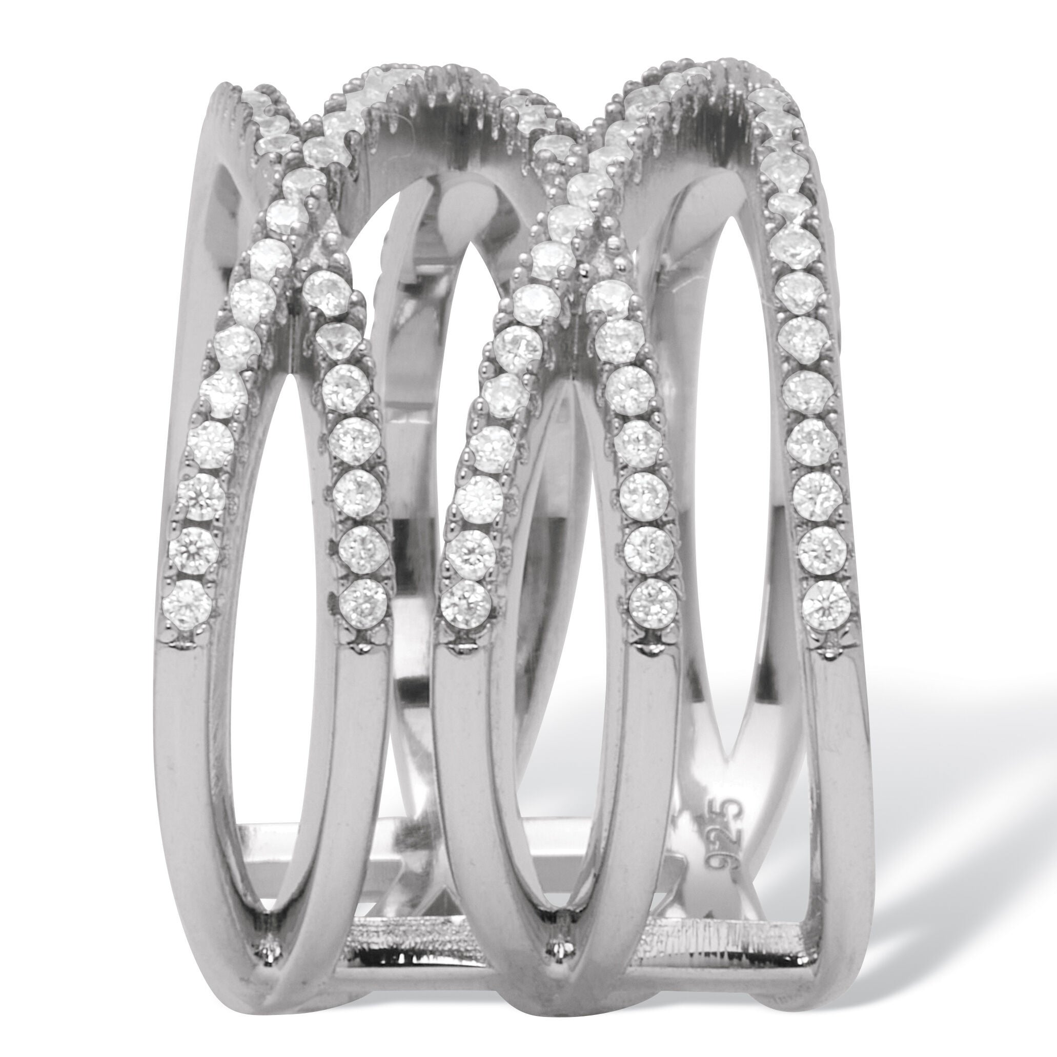 0.55 TCW Round Cubic Zirconia Sterling Silver Five Row Wrap Ring, WHITE, on-hover image number 1