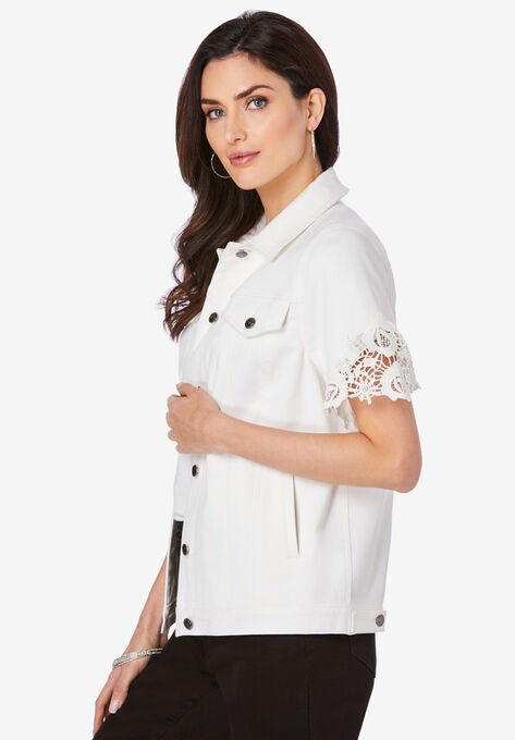 Short-Sleeve Lace Denim Jacket, , alternate image number null