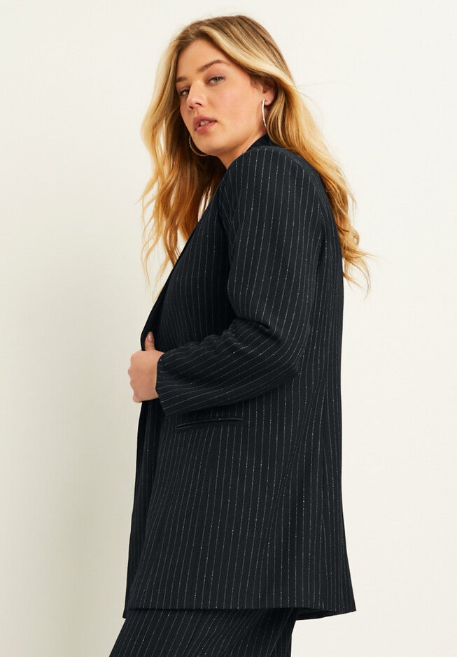 Metallic Pinstripe Double-Breasted Blazer, , alternate image number null