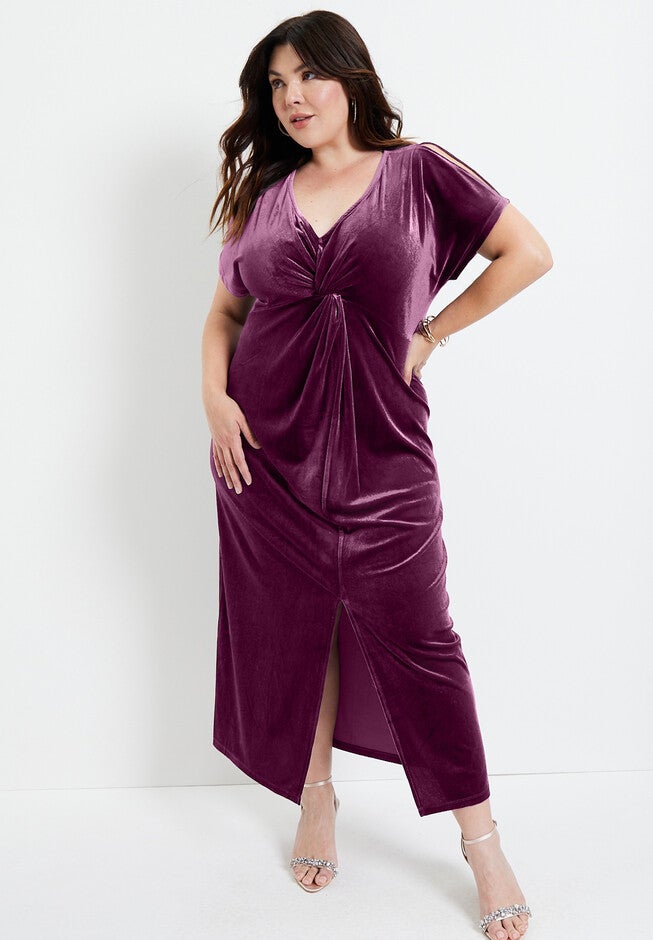 Velour Twist-Front Dress, , alternate image number null