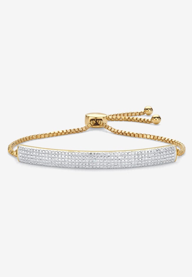 Gold-Plated Bolo 9 inches Bracelet with Diamond Accents, DIAMOND, hi-res image number 0