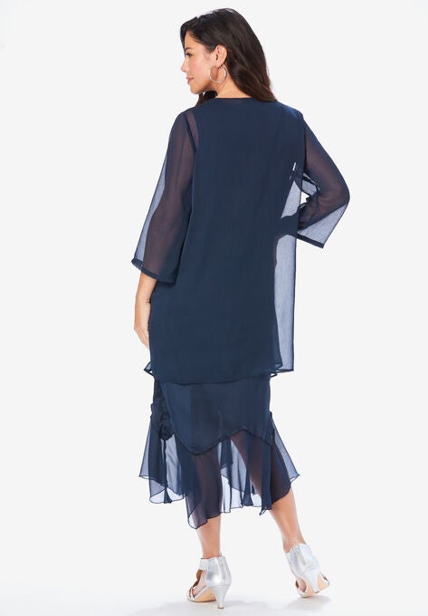 Scallop-Trim Chiffon 2-Piece Dress Set, , on-hover image number null