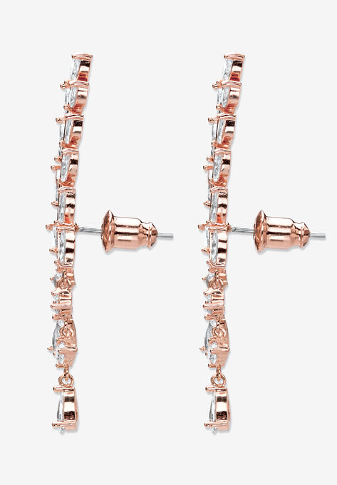 Rose Gold Plated Laurel Leaf Climber Drop Earrings (43x8mm) Marquise Cut Crystal, , on-hover image number null