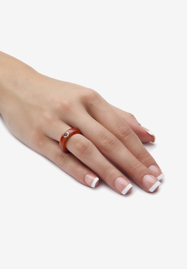 .30 Tcw 10K Gold Garnet And Genuine Red Jade Yellow Gold Band Ring, , alternate image number null