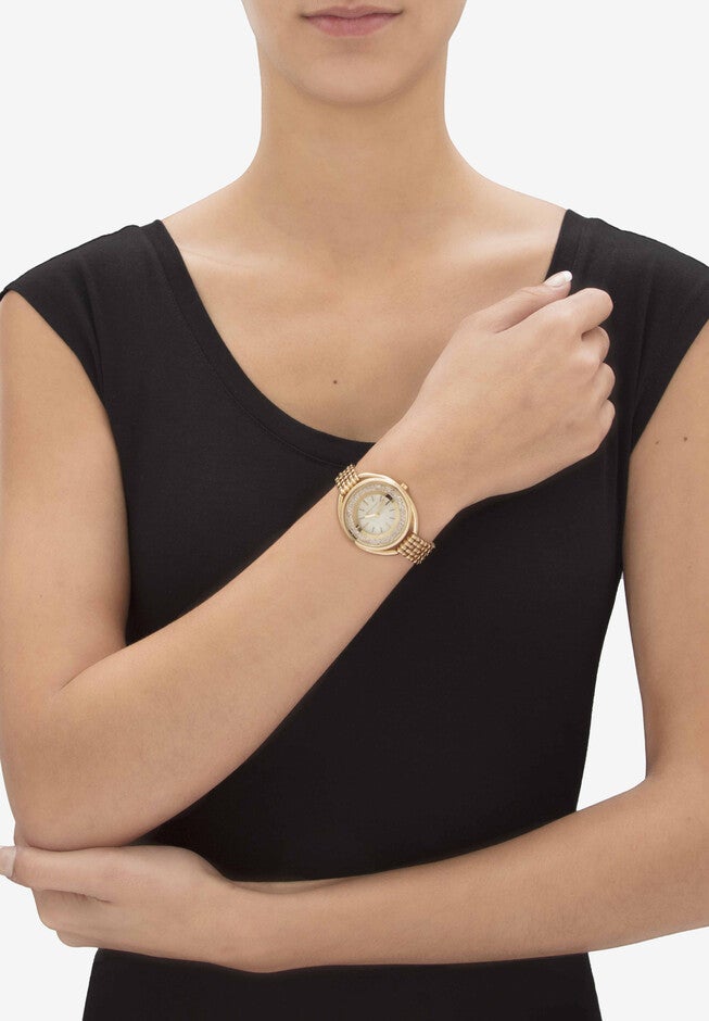 Goldtone Adrienne Vittadini Crystal Fashion Bracelet Watch, 7 inches, , alternate image number null