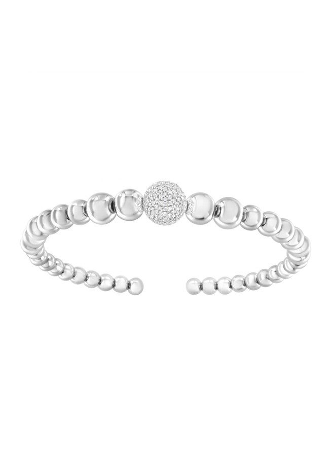 Sterling Silver 1/6 Cttw Diamond Rondelle Graduated Ball Bead Cuff Bangle Bracelet, , on-hover image number null