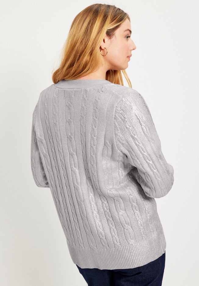 Metallic Cable-Knit Cardigan, , on-hover image number null