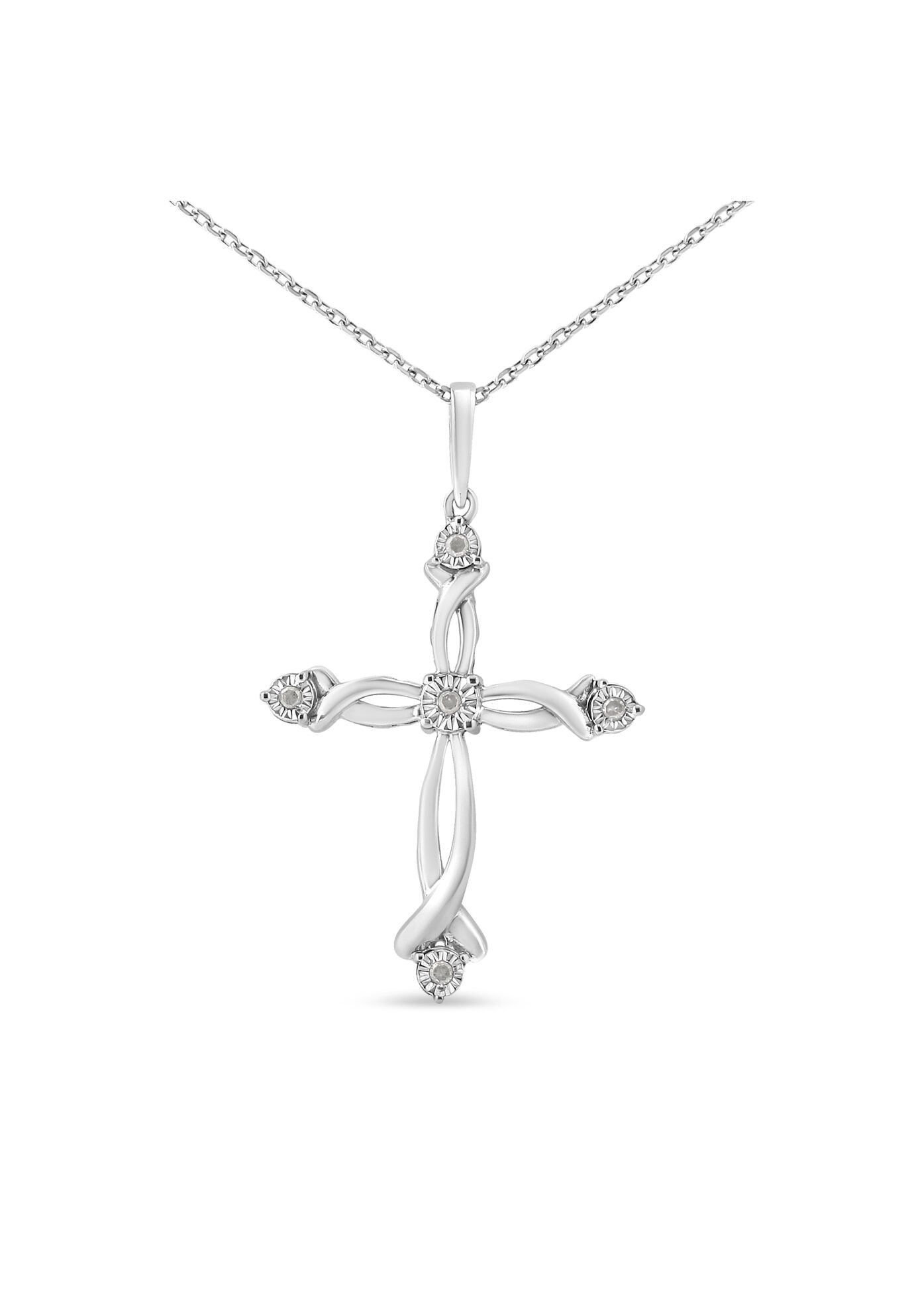 Sterling Silver Round Cut Diamond Accent Cross Pendant Necklace, WHITE, hi-res image number 0