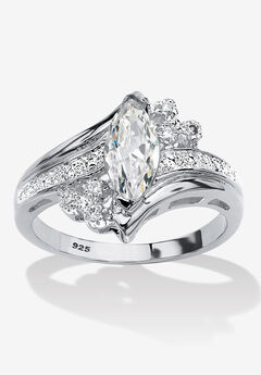 1.03 Tcw Marquise-Cut Cubic Zirconia Platinum-Plated Silver Engagement Ring