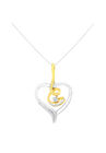 Yellow & White Gold Diamond Accented Round Cut Diamond Swirl Open Heart Pendant Necklace, , on-hover image number null