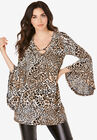 Crisscross Bell-Sleeve Ultra Femme Tunic, NATURAL CHEETAH PRINT, hi-res image number null