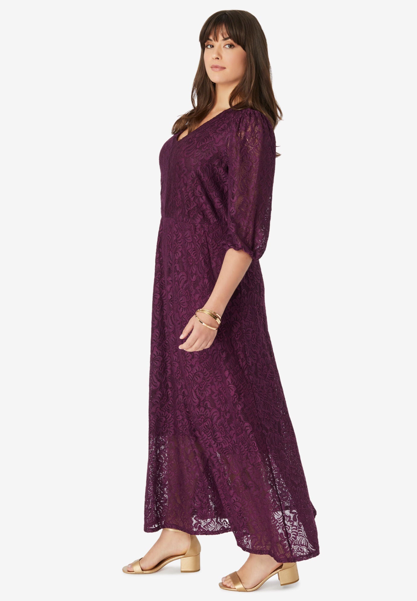 Blouson-Sleeve Lace Maxi Dress, , alternate image number 2