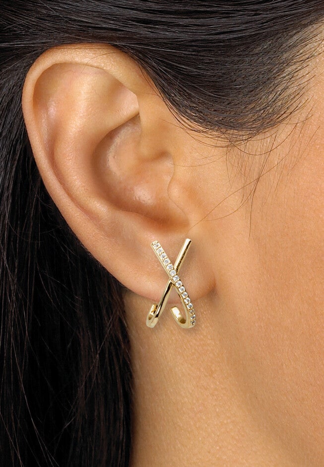 Crystal "X" Goldtone Drop Earrings, 20X10Mm, , alternate image number null