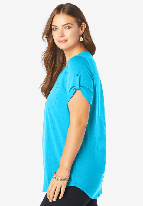 V-Neck Boyfriend Slub Tunic, , alternate image number null