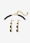 Gold Tone 2 Piece Set Leopard Necklace and Earring Set,Onyx, 18", , on-hover image number null