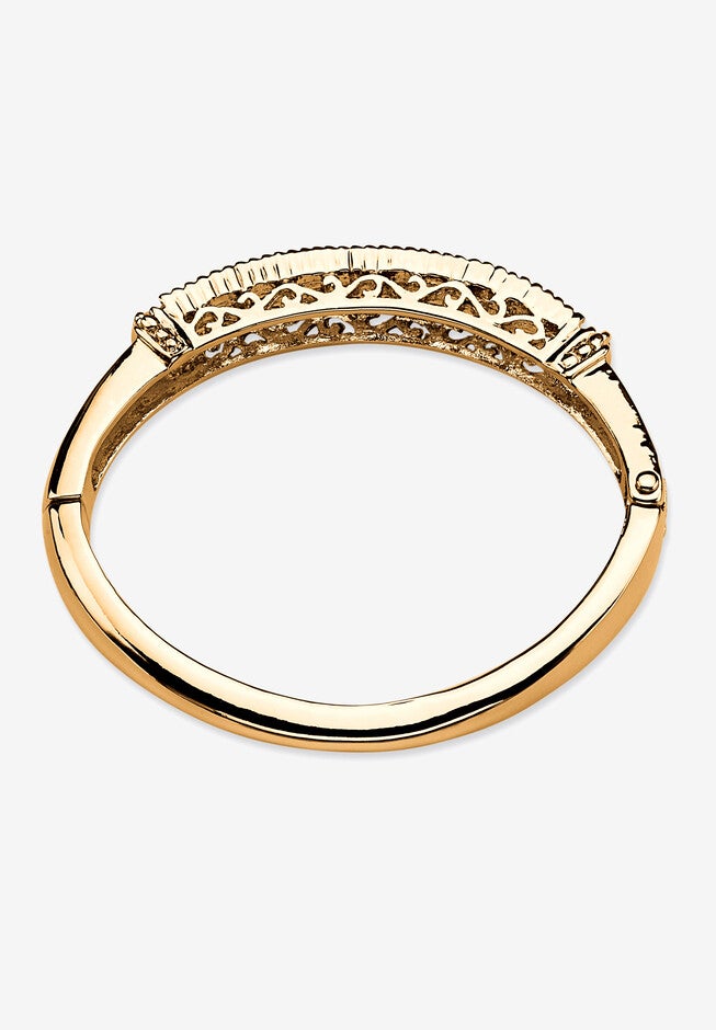 3.24 Cttw. Round Pave Simulated Emerald Goldtone Bangle Bracelet 8 inches, , on-hover image number null