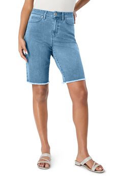 Plus Size Frayed Hem Bermuda Jean Shorts