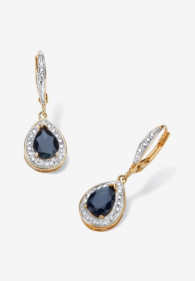 Gold-Plated Drop Earrings Pear Midnight Sapphire And Diamond Accent, BLUE, hi-res image number 0