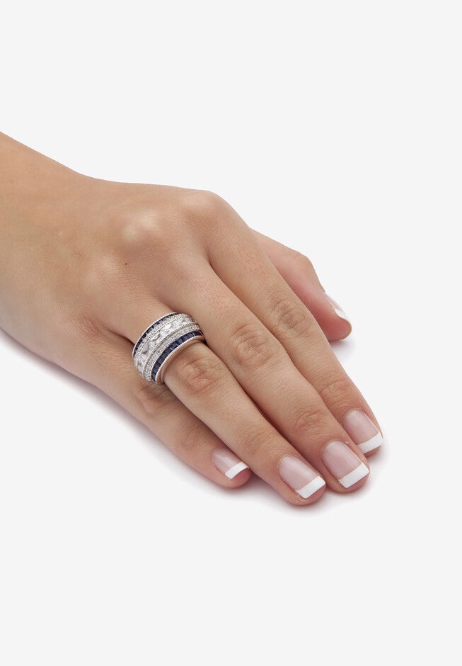 6.48 Cttw. Cubic Zirconia And Simulated Blue Sapphire Platinum-Plated Sterling Silver Ring, , alternate image number null