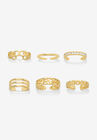 Goldtone Crystal Filigree and Floral 6-Piece Adjustable Toe Ring Set, GOLD, hi-res image number 0
