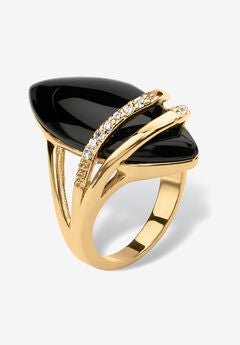 18K Gold Black Onyx & Cubic Zirconia Ring
