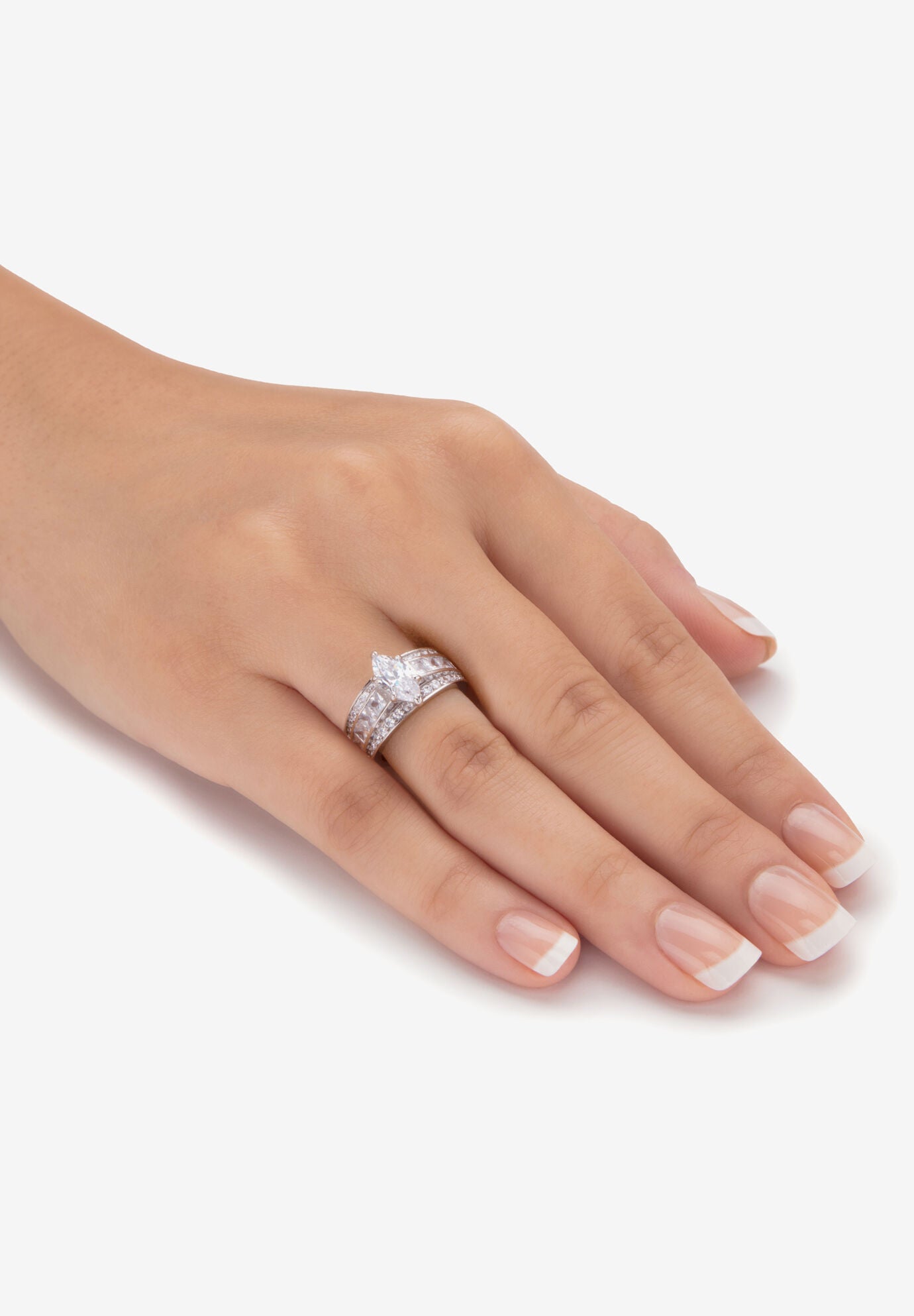 4.60 Cttw. Marquise-Cut Cubic Zirconia Platinum-Plated Sterling Silver Engagement Ring, , alternate image number 2