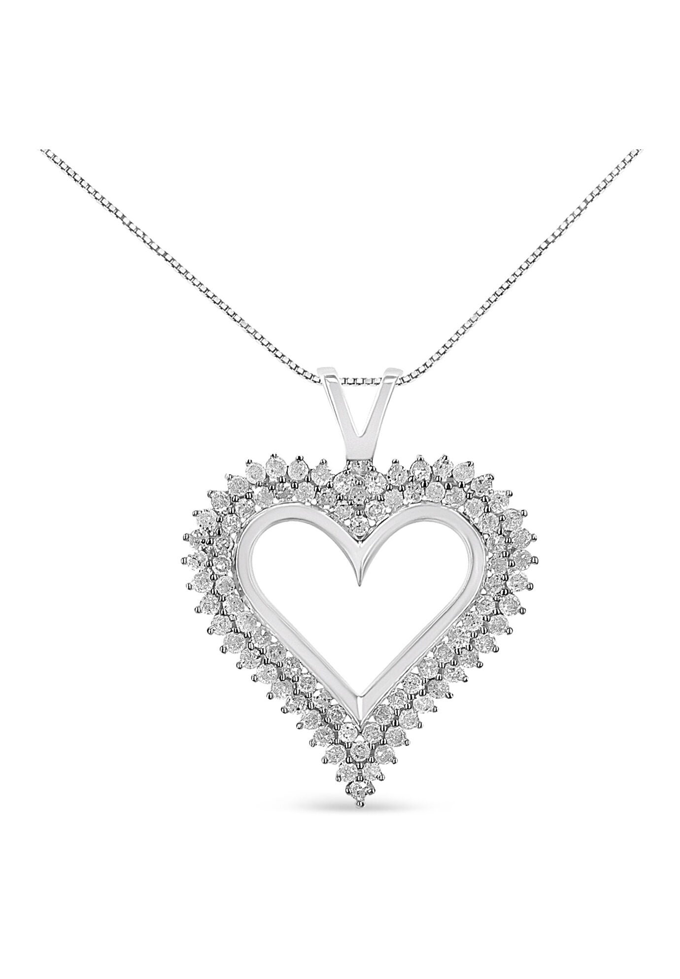Sterling Silver 1.00 Cttw Diamond Heart Pendant Necklace, WHITE, hi-res image number 0