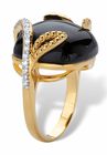 Yellow Gold-Plated Genuine Onyx and Cubic Zirconia Cabochon Ring, , on-hover image number 1