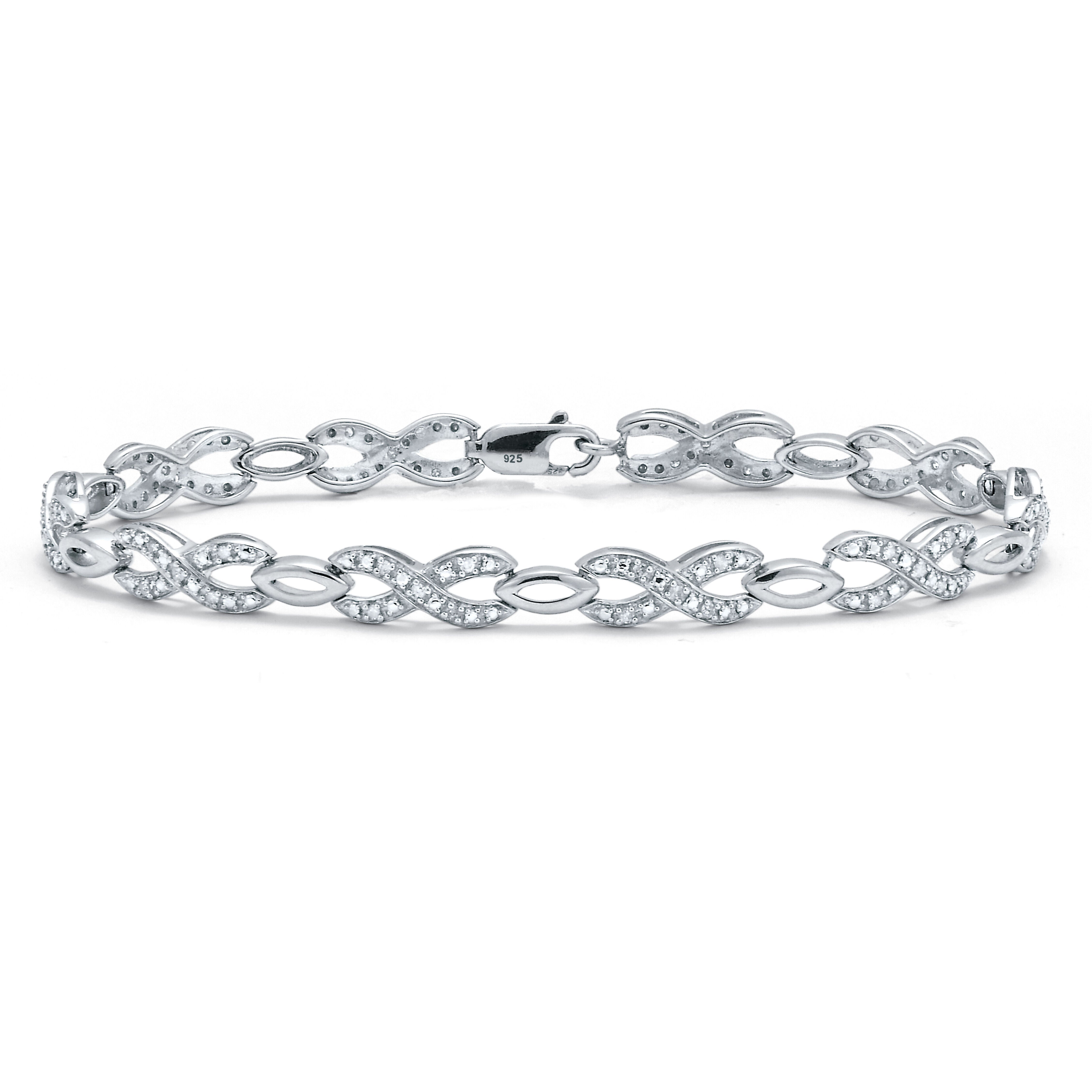 .25 TCW Diamond Sterling Silver Infinity Bracelet 7 Inches, WHITE, hi-res image number 0