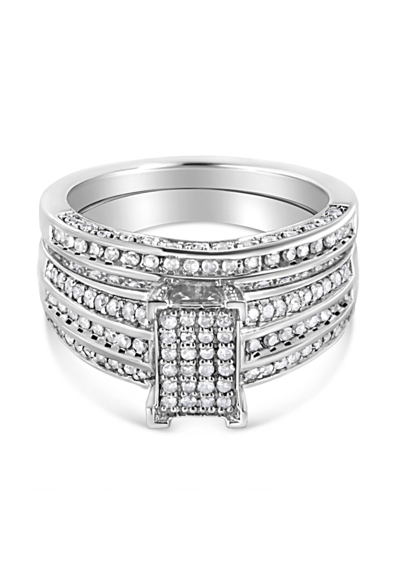 Silver 3/4 Cttw Prong Set Round Diamond Composite Engagement Ring And Band Set, , alternate image number 2