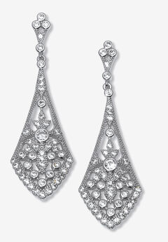 Round Crystal Silvertone Antiqued Drop Earrings, 50X15Mm