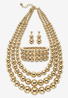 Gold Tone Graduated Bib 17" Necklace Set