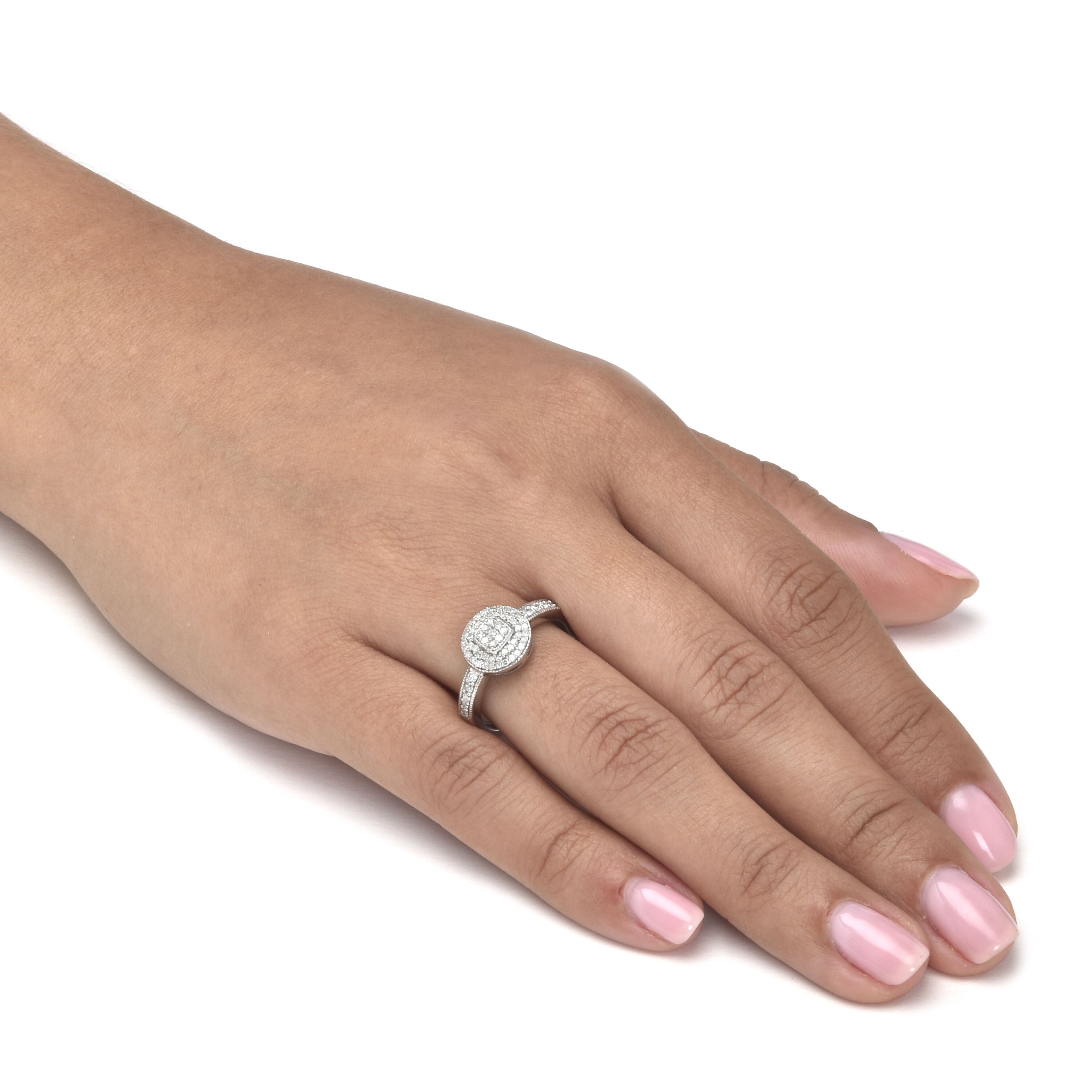 .30 TCW Diamond Sterling Silver Halo Engagement Ring, WHITE, alternate image number 2