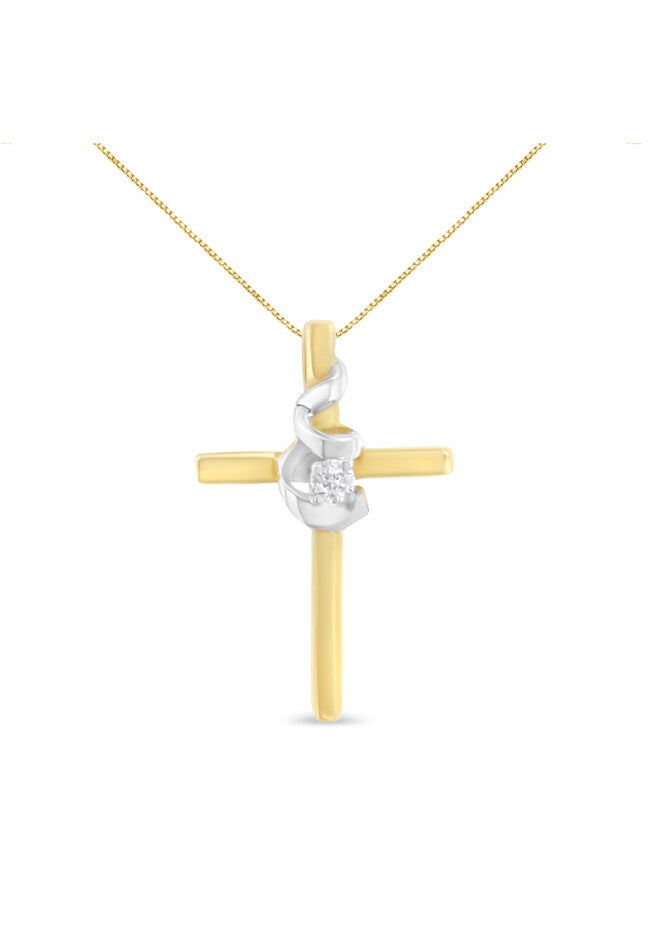 Yellow & White Gold Diamondaccented Spiral Cross Pendant Necklace, GOLD SILVER, hi-res image number 0