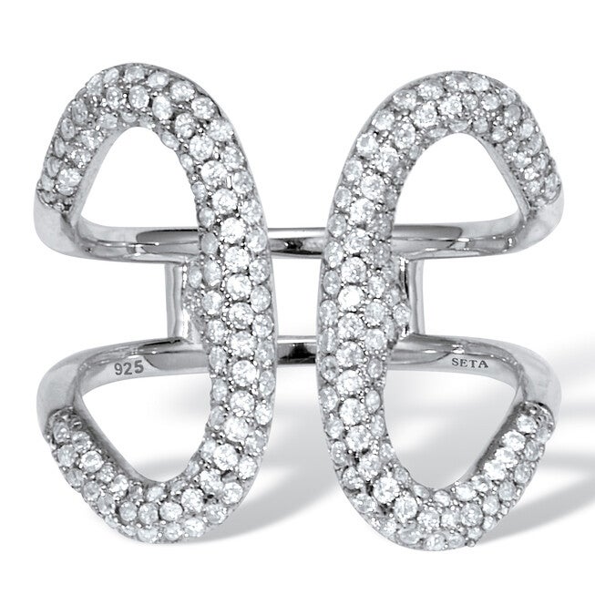 .84 TCW Round Cubic Zirconia Sterling Silver Open Loop Ring, WHITE, hi-res image number null