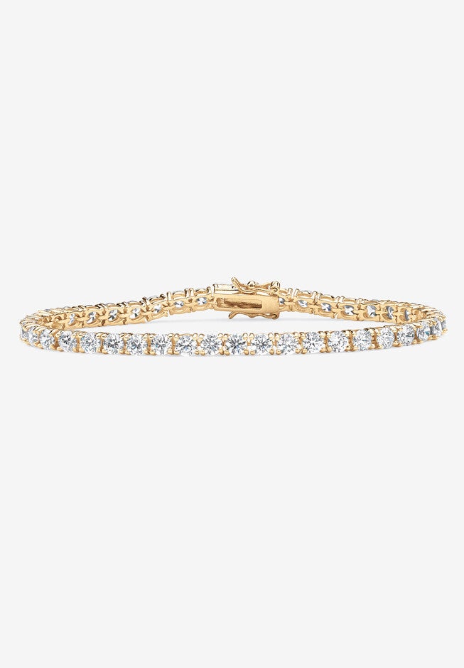 10.75 Tcw Round Cubic Zirconia Yellow Gold-Plated Tennis Bracelet 7.5 inches, WHITE, hi-res image number null