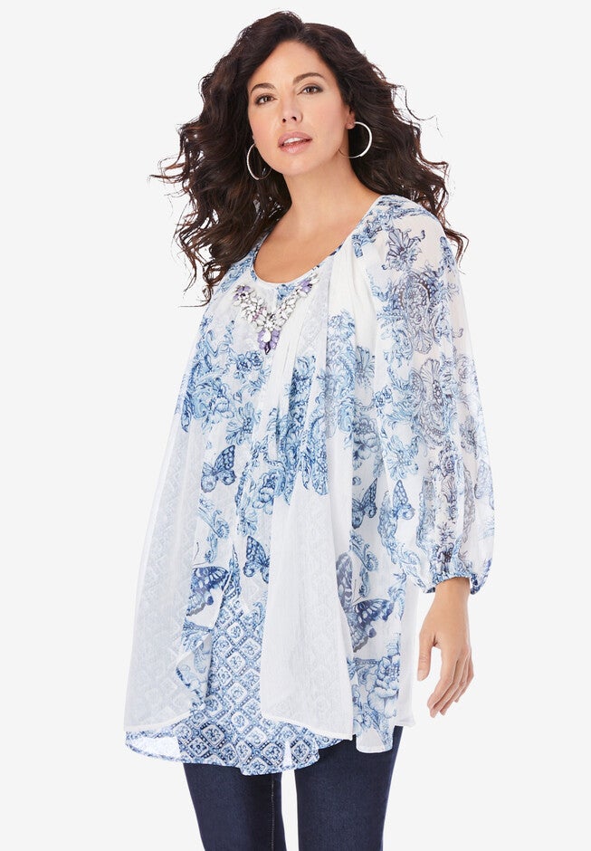Embellished Print Top, BLUE PRINT, hi-res image number null